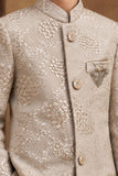 Fawn Sequin Embroidered Sherwani Set With  Pants For Boys