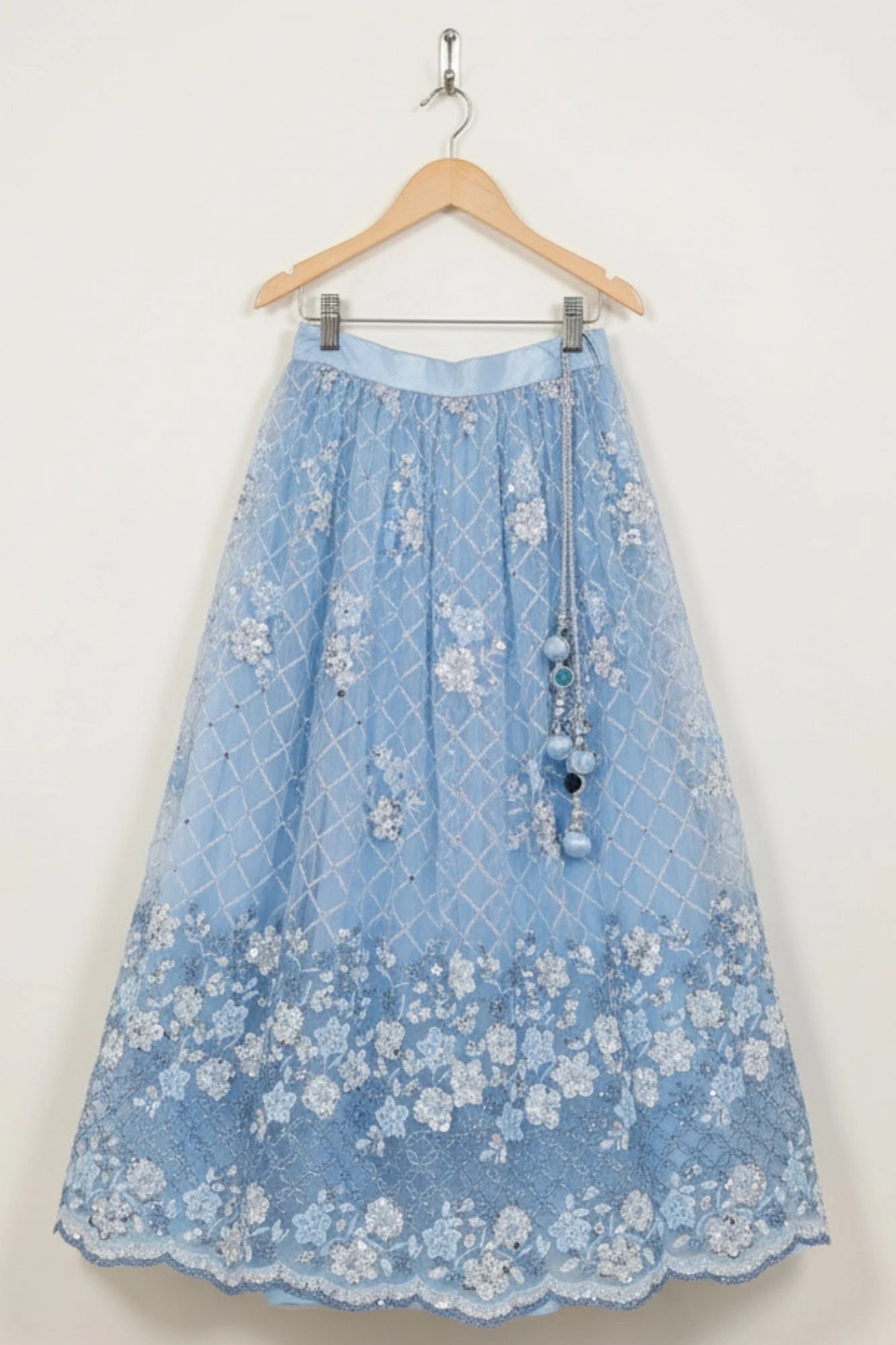 Sky Blue Embroidered Lehenga Choli with Sequin and Thread Work For Girls