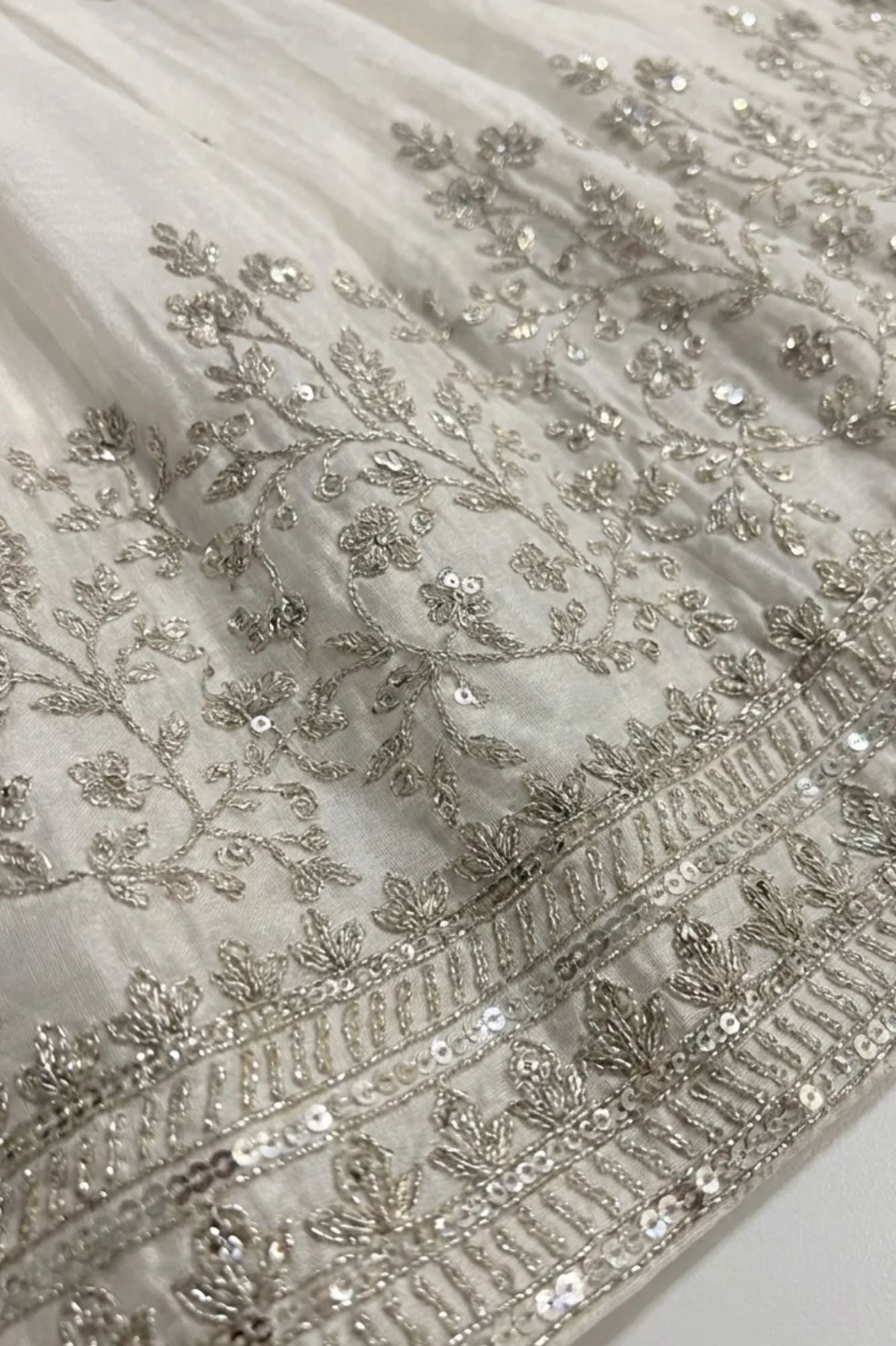 Girls Cream Embroidered Lehenga Choli Set with Dupatta