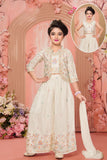Cream Embroidered 3-Piece Palazzo Set for Girls