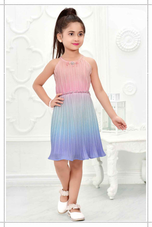 Stylish Peach And Blue Party Wear Dress For Girls