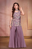 Girls Mauve Multicolour Floral Sequin Embroidered Sleeveless Palazzo Set With Dupatta