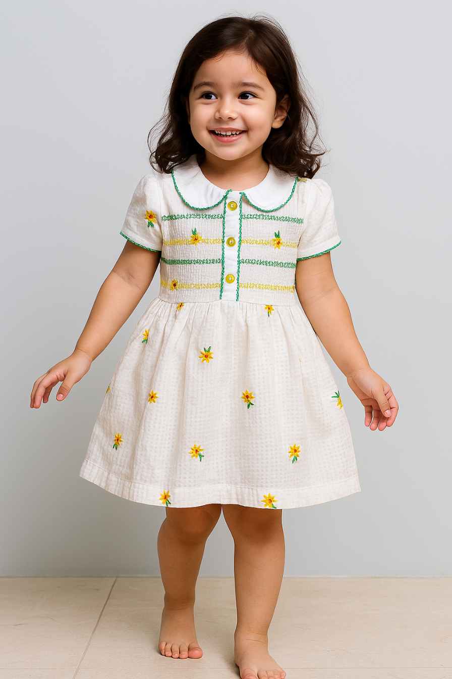 White Embroidered Vintage Inspired Dress For Girls