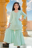 Sea Green Embroidered Sharara Set For Girls