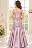 Pastel Pink Sequin Embellished Mermaid Lehenga Set For Girls
