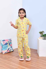Cute and Comfy Yellow Cupcake Printed Night Suit Set for Girls