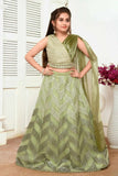 Pista Green Sequins Lehenga Choli Set For Girls
