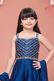Navy Blue Embroidered  Palazzo Set With Dupatta For Girls
