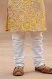 Boys Mustard Yellow Printed Kurta Set with White Pajama
