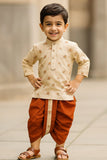 Cream and Rust Orange Printed Kurta with Dhoti Set For Boys