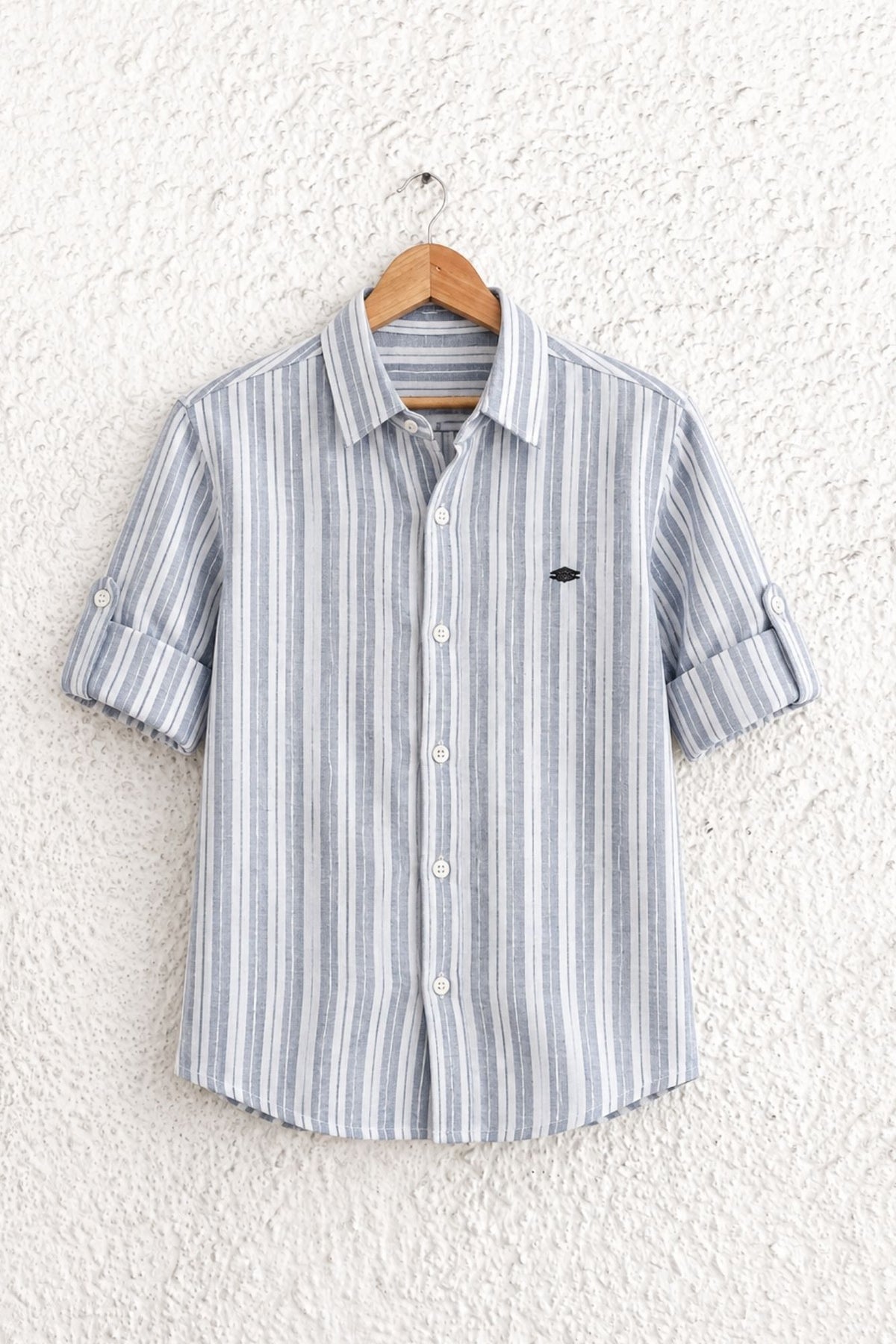 Boys White & Grey Striped Full Sleeve Casual Shirt