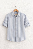 Boys White & Grey Striped Full Sleeve Casual Shirt