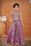 Girls Lavender Embroidered Palazzo Set With Dupatta