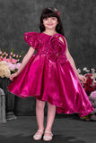 Rani Pink Sequin Party Wear Frock with Asymmetrical Flared Skirt For Girls