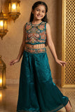 Blue Sequins Work With Thread Embroidery For Palazzo Set For Girls