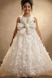 Girls White Floral Party Gown with Statement Bow
