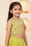 Girls Lime Yellow Embroidered Lehenga Choli Set
