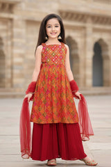 Elegant Red Mirror Work Palazzo Set for Girls