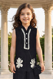 Black & White Floral Embroidered Sleeveless Co-ord Set For Girls