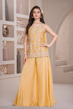 Yellow Embroidered Georgette Palazzo Set For Girls