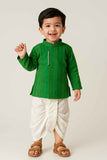 Festive Green Kurta And White Dhoti Set With Bead Detailing For Boys