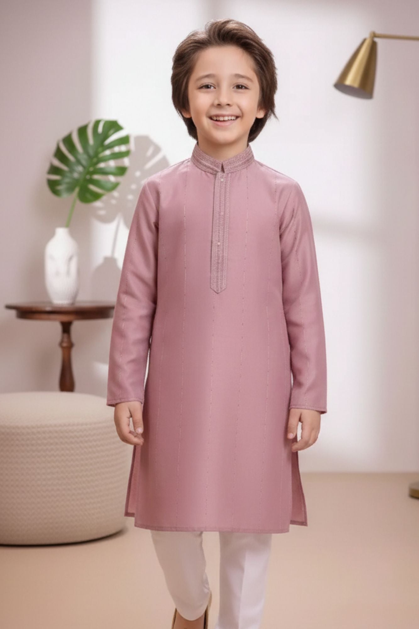 Classic Onion Pink Kurta Pajama Set For Boys
