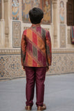 Maroon Premium Brocade Indo Western Suit Set For Boys