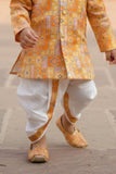 Mustard Patchwork Printed Kurta Dhoti Set for Boys