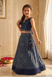 Navy Blue Printed Lehenga Choli for Girls