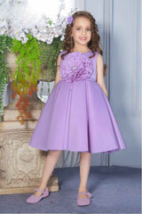 Purple Partywear Frock With Floral Embellished For Girls