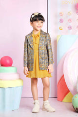 Stylish Mustard Casual Frock With Printed Overcoat For Girls