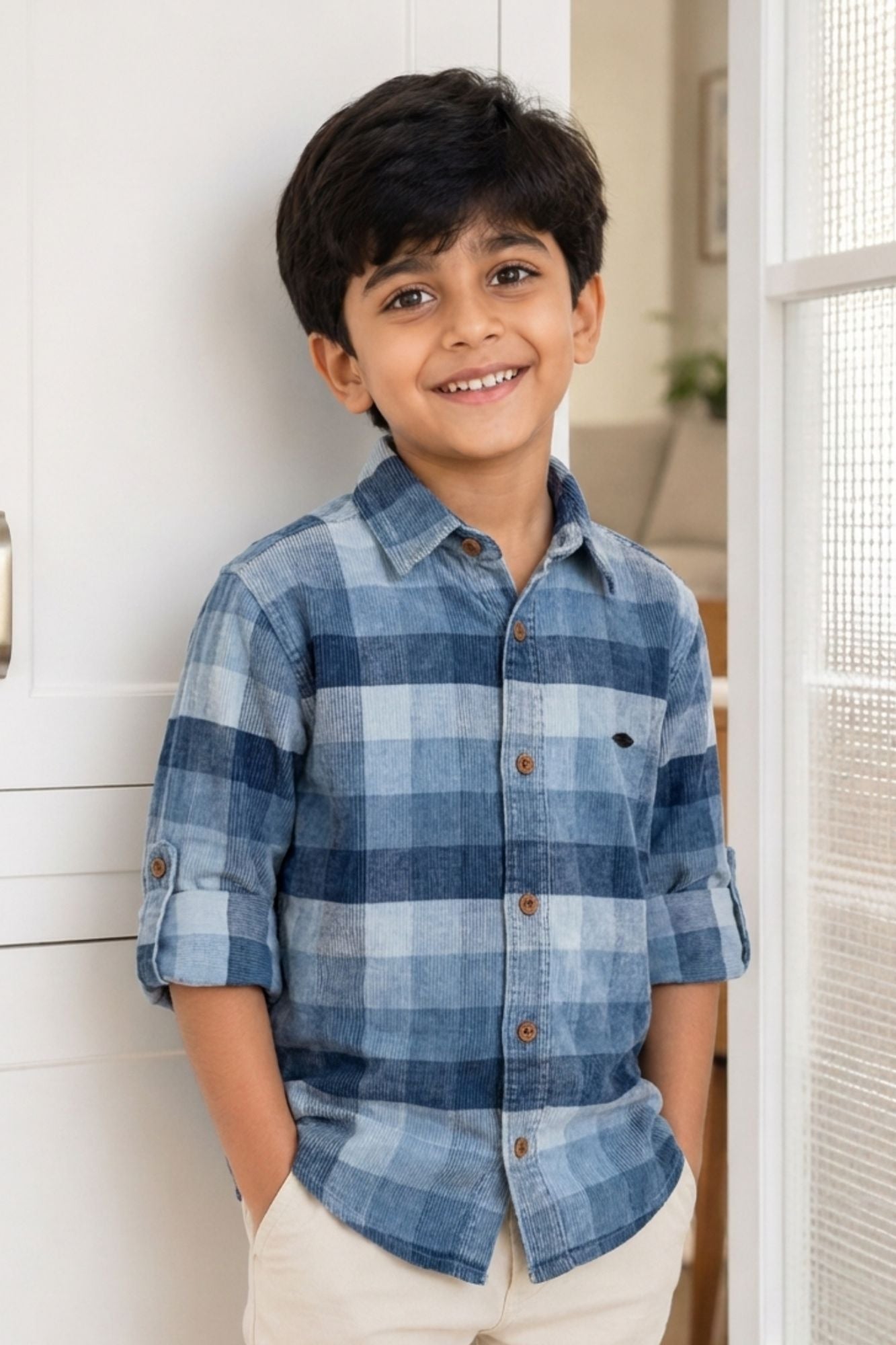 Boys Blue Checked Full Sleeve Casual Shirt