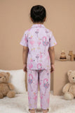 Lilac Flamingo Print Cotton Night Suit Set For Girls
