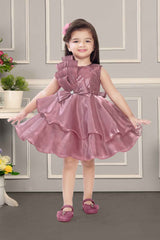 Wine Frock With Bow Embellished And Sequin For Girls