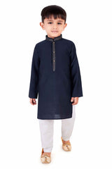 Stylish Navy Blue Cotton Kurta Set For Boys