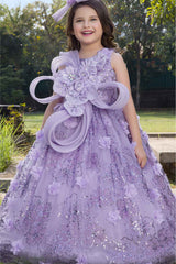 Luxe Purple Sequins Work And Floral Embellished Party Wear Gown For Girls