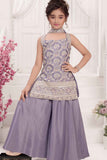 Lavender Sequins Embroidered Palazzo Set With Dupatta For Girls