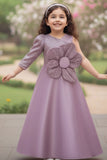 Lavender One-Shoulder Flower Appliqué Gown for Girls