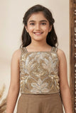 Mocha Brown Sequins And Bead Embroidered Top And Flared Palazzo Set For Girls