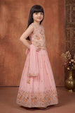 Girls Baby Pink Embroidered Lehenga Choli Set with Dupatta
