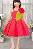 Carrot Red Floral Embellished Party Wear Frock For Girls