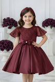 Maroon Embellished Party Wear Frock with Bow Waist Accent For Girls
