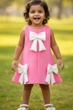 Baby Pink Party Frock with White Bow Accents For Girls