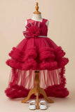 Pink Party Frock with Ruffled Layers and Statement Bow and Tailback For Girls