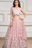 Blush Pink Embroidered Lehenga Choli Set with Dupatta For Girls