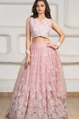 Blush Pink Embroidered Lehenga Choli Set with Dupatta For Girls