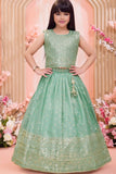 Mint Green Embroidered Lehenga Choli Set for Girls