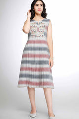 Grey And Red Striped Casual Wear Frock For Girls