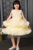 Lemon Yellow Frock With Floral Embellishment For Girls