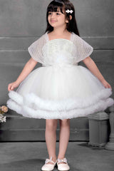 Cream Frock Embellished With Flower And Sequins For Girls